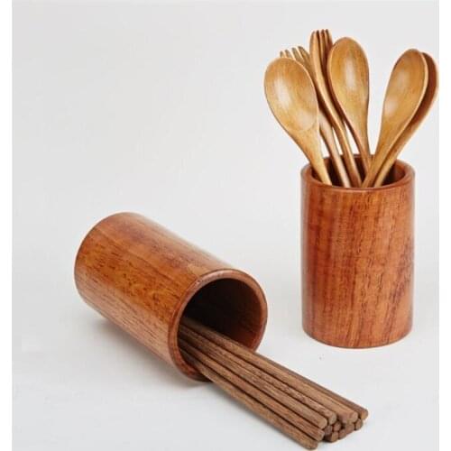 1 PC Wooden Round Chopsticks Organizer Eco-Friendly Utensil Holder For Spatula Tongs Cutlery Fork Spoon Kitchen Accessories