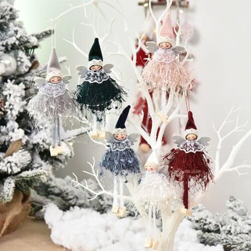 1PC New Year Christmas Plush Angel Dolls with Cute Hat Xmas Tree Ornament Christmas Home Decoration Doll Pendant Kid Gift 2021