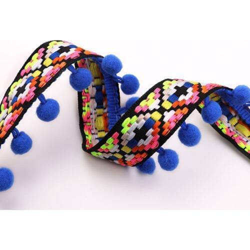 1yard Vintage Embroidered Trim Ribbon Pom Pom Ball Fringe Ribbon Crafts Handmade Ribbon for Sewing Accessories DIY Decoration