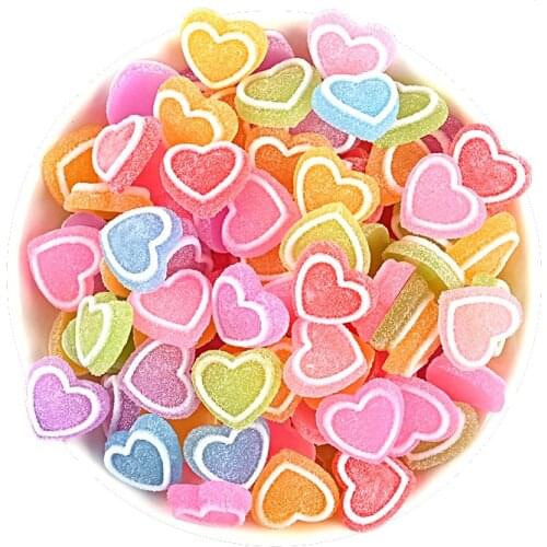 100pcs 15*17mm Mixed Heart Candy Flatback Resin Cabochon Simulation Fake Food Fit Phone Deco Supply DIY Scrapbooking Crafts