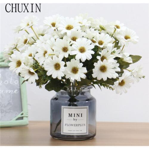 18 Heads artificial flowers oil painting chrysanthemum wedding bridal bouquet home garden hotel decoration photography props