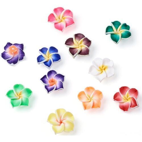 200Pcs 20x10mm Handmade Polymer Clay 3D Flower Plumeria Beads DIY Jewelry Necklace Bracelet Earring Making Bead with 2mm Hole