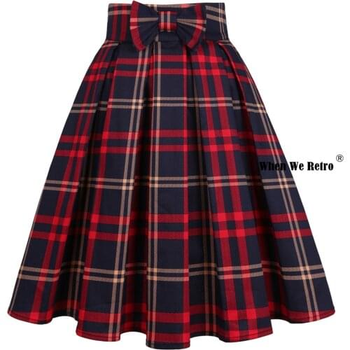 2021 New Summer Clothes Y2K Woman Skirts Plus Size SS0012 With Bow Pockets Blue Faldas Jupe Midi Vintage Plaid Pleated Skirt