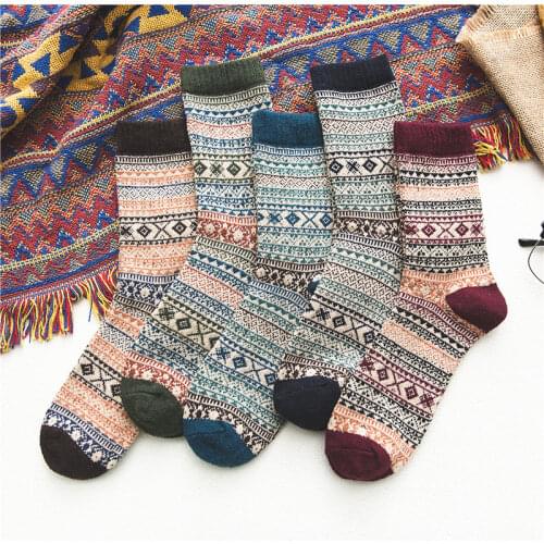 5 Pairs/lot Winter Warm Thickened Rabbit Wool Socks Men Retro National Style Mens Woollen Happy Socks Gifts for Men 394