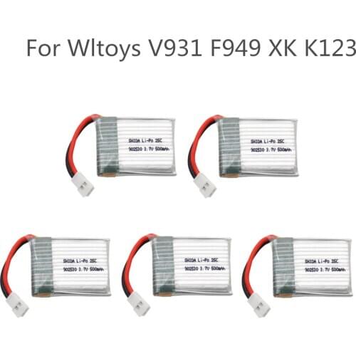 5pcs 3.7V 500mAh 902530 25C LiPo Battery For Wltoys V931 F949 XK K123 6Ch RC Helicopter