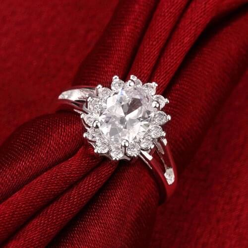 925 Sterling Silver Shiny crystal flower Rings For Women Fashion Wedding Party Gifts Girl student Charm engagement ring Jewelry