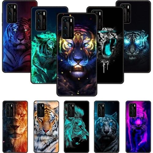 Phone Case For Huawei P20 P30 P40 P Smart Z + P10 Mate 30 10 20 Lite Pro Black Cover Back Soft Coque Fashion Animal Tiger Lion