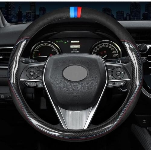 Carbon Fiber Leather Steering Wheel Cover For Toyota Fortuner Yaris Vios Innova Camry Avanza Corolla CHR Protection Accessories