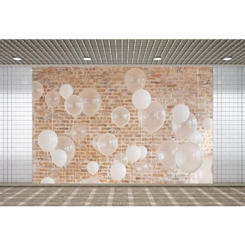 Lyavshi Photography Background Vintage Brick Wall White Balloons Baby Portrait Birthday Decor Backdrop Photophone Photo Studio