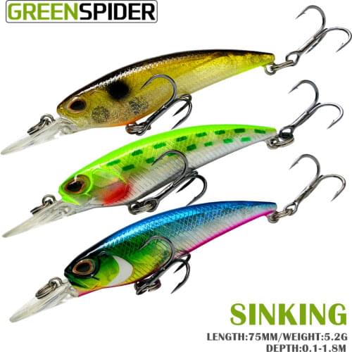GREENSPIDER 1PC New Legend Minnow 75mm Sinking Mini Wobbler Fishing Lure Artificial Hard Bait Trout Crankbait Fishing Tackle