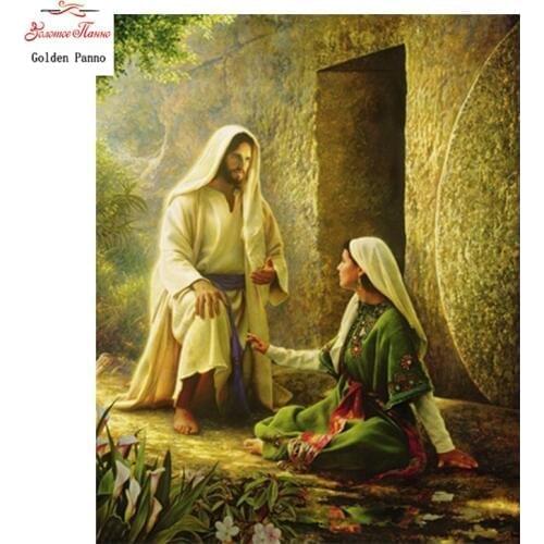 Golden Panno,diamond painting 5D Diy full square Religion Diamond embroidery Two people painting Mosaic picture by rhinestones