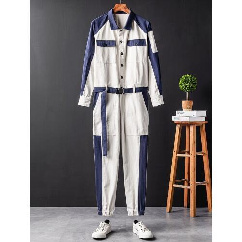 Men Pants Hit Color Jumpsuit Beam Feet Overalls Tide Personality Jumpsuit Men And Women Loose Hip Hop One-piece Suit Autumn