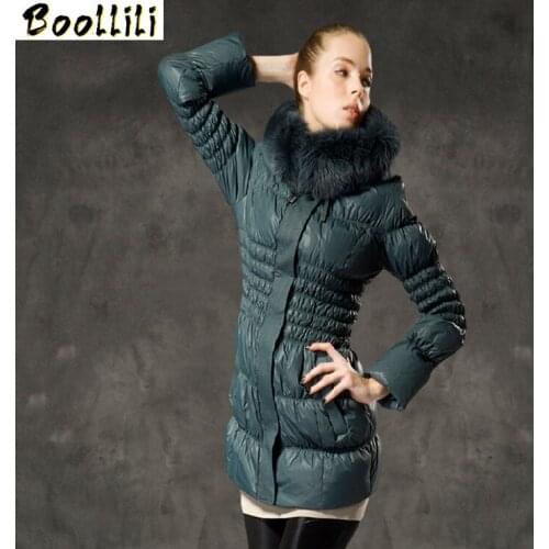 Boollili 2020 Womens Down Jacket Hooded Winter Coat Fox Fur Collar Warm Puffer Jacket Slim Woman Duck Down Coats and Jackets