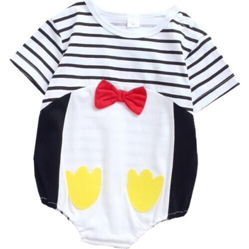 Lovely Little Penguin Romper Costume for 0-18 Month Baby Boys Girls Short Sleeve Summer Wearing White Blue Whale Clothes