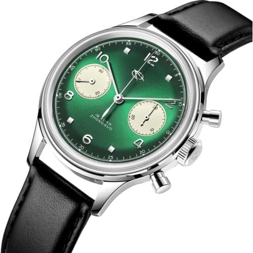 Seakoss Mens Chronograph Mens Watch Gooseneck ST19 Seagull Sport Acrylic Glass Green Pilot Mechanical Watch 1963 Fashion Clock