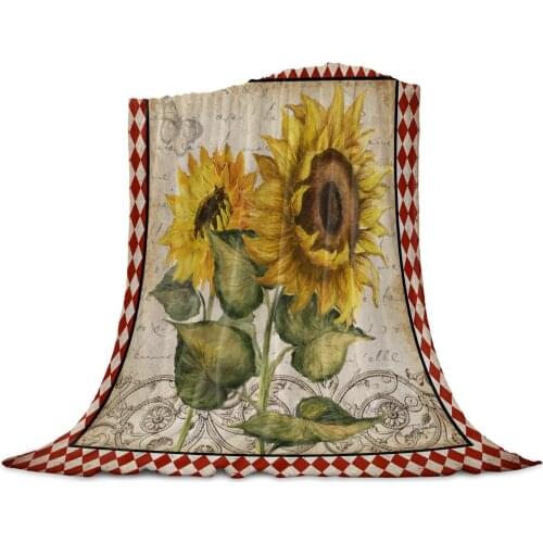 Flower Sunflower Rhombus Retro Soft Warm Flannel Blankets Sofa Bed Throw Blankets Coral Fleece Nap Wrap Travel Blankets