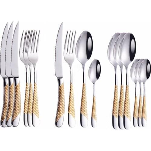 Stainless Steel Tableware Set Gold Cutlery Dinner Set Spoon Fork Knife Set Dinnerware Steel Cutlery Mirror Kitchen Tableware