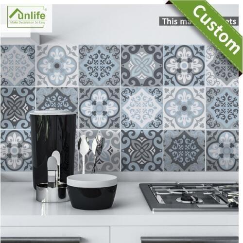 Funlife CUSTOM10/15/20/25/30cm Blue&Grey Mediterranean Geometry Tile Bathroom Sticker Wallpaper DIY Ground Sticker pack of 10