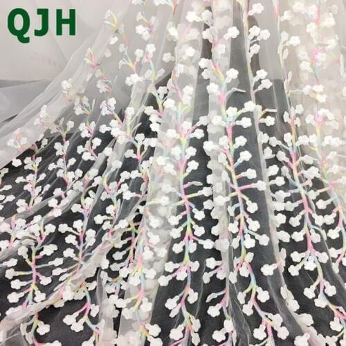 New Rainbow Color 3D Small Plum Embroidered Lace Fabric High-end Diy Net Yarn Embroidery Cloth Skirts&Dress Clothes Accessories