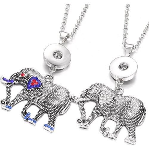 New Snap Jewelry Necklaces Crystal Elephant Snap Button Necklace for Women Fit 18mm 20mm Snaps Buttons Jewelry Snap Necklaces