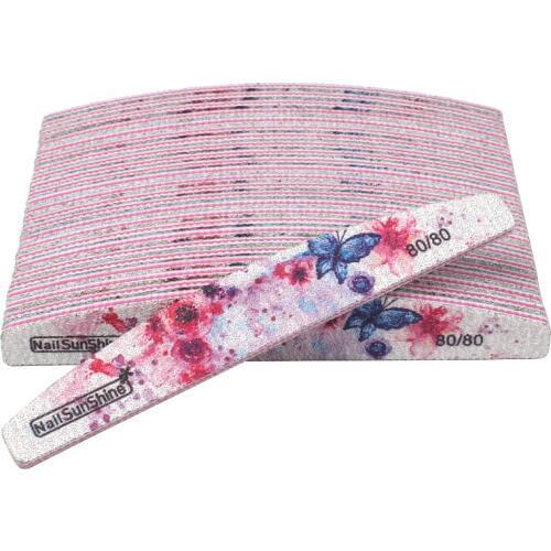 50Pcs EVA Nail File Buffing 80/80 Colorful Flower Strong Sandpaper Nail Buffer Diamond Curve Washable Polishing Manicure Tools