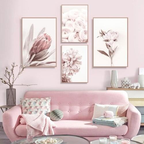 Pink Rose Flower Poster Nordic Style Floral Botanical Print Canvas Painting Simplicity Wall Art Pictures Scandinavian Home Decor