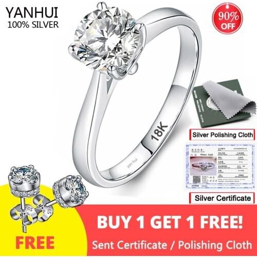 With Certificate Silver 925 Ring Original White 18K Gold Wedding Band 2.0ct Zirconia Diamond Engagement Rings Christmas Gift
