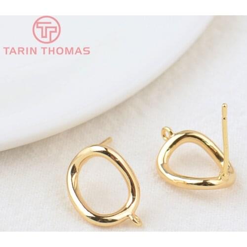6PCS 10x14MM Hole 1MM 24K Gold Color Brass Irregular Stud Earrings High Quality DIY Jewelry Making Findings Accessories