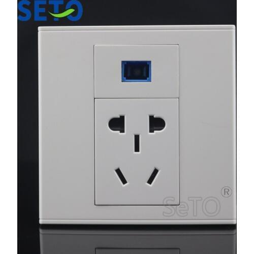 SeTo 86 Type One Port Optical SC + Five Hole Power Socket Wall Plate Socket Keystone Faceplate