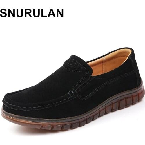 SNURULAN Spring Retro Womens Flat Shoes Cow Suede Leather Casual Sports Shoes Comfortable Soft Sole Shoes Light Leather Shoes