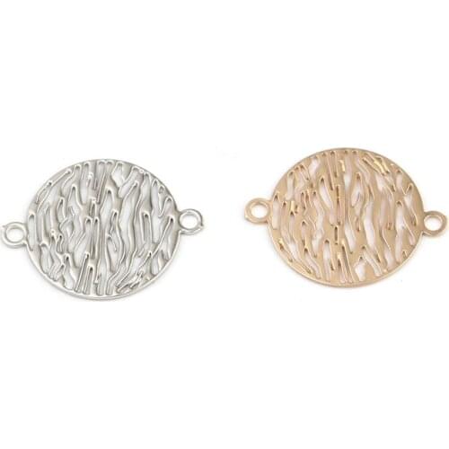 DoreenBeads Fashion Copper Filigree Stamping Connectors Round KC Gold Silver Color Stripe Pattern DIY Charms 16mm x 12mm, 20 PCs