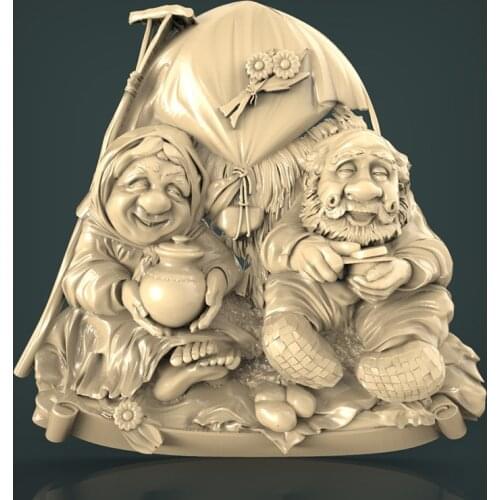 Kind Old Couple 3d STL Model for CNC Router 3D Printer Artcam Aspire Bas Relief