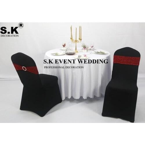 All Sequin Chair Band Spandex Chair Sash Tie Bow For Banquet Chair Cover Wedding Event Party Decoration