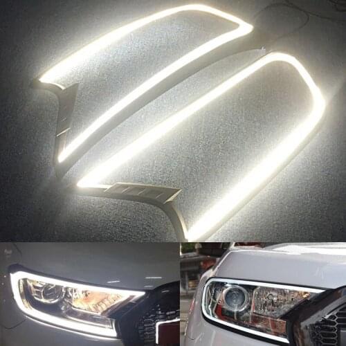 LED DRL HeadLight Cover For FORD For RANGER T7 T8 WILDTRAK Turn Signal White Trim Lamp Hood 2015 2016 2017 2018 2020