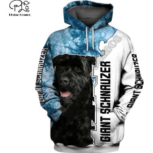 New Mens Unisex funny Giant schnauzer 3d dogs print zipped hoodie long sleeve Sweatshirts jacket autumn pullover tracksuit G22