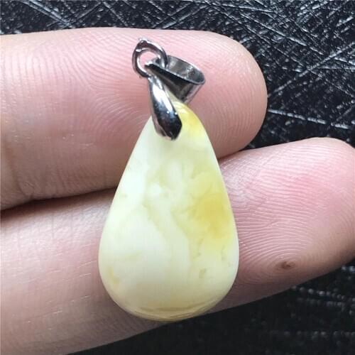 Top Natural Yellow Amber Pendant Jewelry For Woman Man Crystal Silver 21x13x4mm Beads Water Drop Stone Necklace Pendant AAAAA