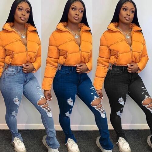 Womens Casual Wild Ripped Hole Tassel Jeans High Waist Solid Color Slim Stretch Skinny Split Feet Mouth Pencil Denim Pants