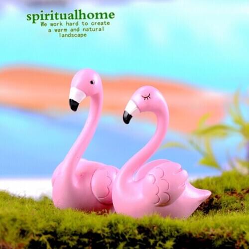 2Pcs Flamingo Animal Bonsai Fleshy Ornaments Moss Micro Landscape Decorative DIY Fairy Garden Miniature Ornament Gift Decoration