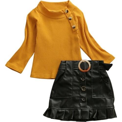 2pcs Toddler Baby Girl Solid Color Clothes Set Long Sleeve Tops T-shirt+Skirt Autumn Children Girl Outfit Clothing Set