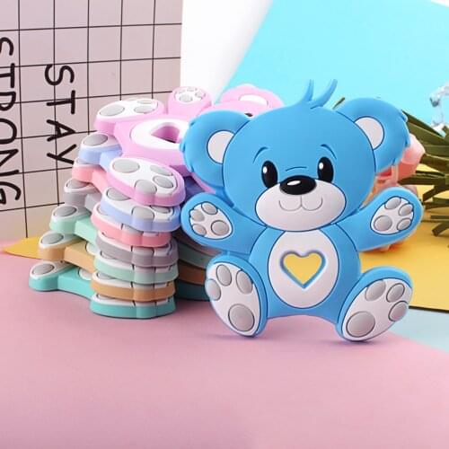 5/10pcs Bear Silicone Baby Teether Animal Cartoon Chewable Rodent Teething Nursing Gift Stroller Pendant BPA Free Teether Toys