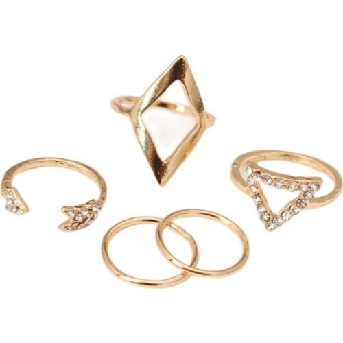 5pcs/1set Gold Fingernail Rings Wholesale Irregular Crystal Finger Women Lady Rhinestone Mix Size Fashion Jewelry Gifts