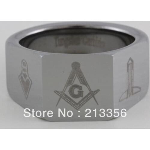 Free Shipping !Cheap Price Promotion Sales! USA Hot Selling Mens 12MM Tungsten Polished Fit Wedding Band Ring Masonic Symbol