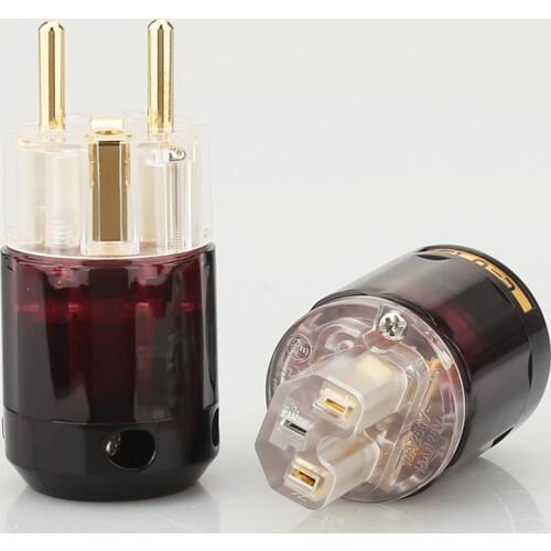Free shipping One Pair Gold Plated P079E C-079 IEC + 24k Gold-Plated Schuko EU Plug+IEC Female Connector For Audio DIY