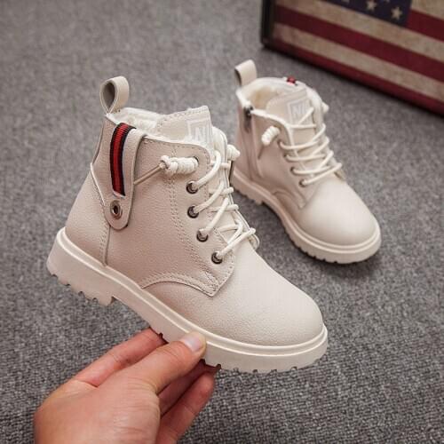New 2020 Kids Boots Winter Boots For Boys Girls Martin Boots Casual Walking Outdoor Leather Plush Children Snow Boots Kids Shoes