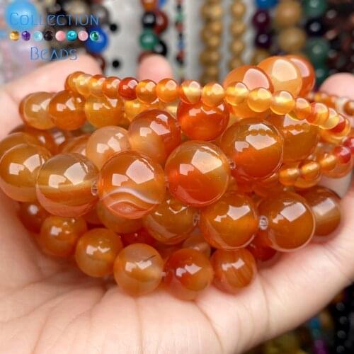 4-12mm Natural Stone Beads Orange Red Agates Carnelian Round Spacer Loose Beads For Jewelry Making DIY Bracelet Accessories 15