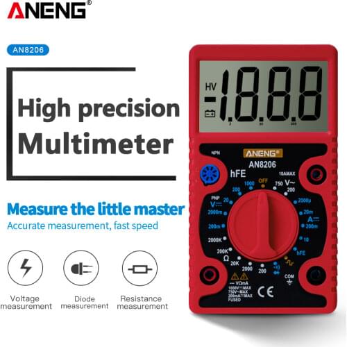 ANENG AN8206 Mini Digital Multimeter LCD Large Screen Display Wave Output Ampere Voltage Ohm Tester Overload Protection