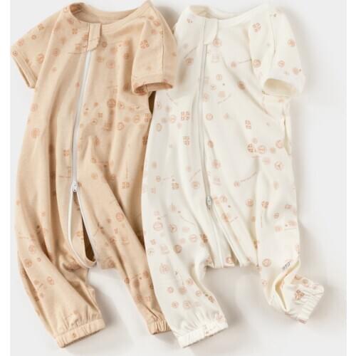 Baby Sleeping BagCotton Pajamas Toddler Zipper Jumpsuit Newborn Short Sleeves Infant Outwear Anti-Kick Quilt Sleepsack Romper