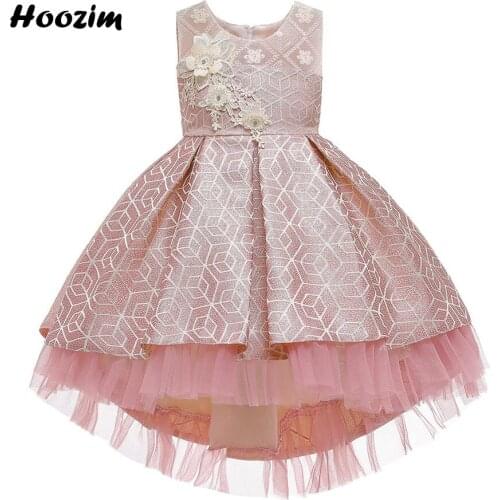 Expensive Princess Embroidery Geometric Graduation Dresses Girls 3-9 Year Formal Tulle Applique Pageant Party Asymmetrical Dress