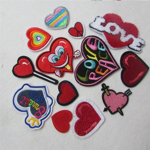 Hot sale 16 kind style red loveing patches stripes hot melt adhesive applique embroidery patch DIY clothing accessory C436-C2061