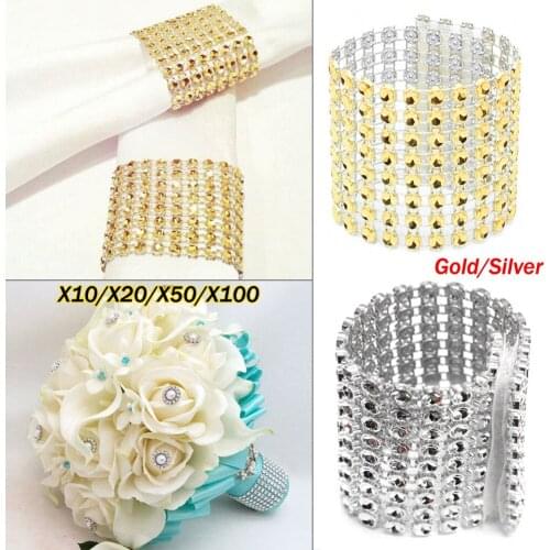 20Pcs/lot Diamond Napkin Rings for Wedding Napkin Holders Rhinestone Chair Sashes Banquet Dinner Christmas Table Home Decoration